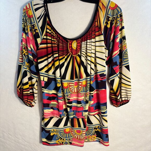 Colorful Abstract Print Womens Top With Elastic Sleeves By Evovorro - Size S - Picture 1 of 10